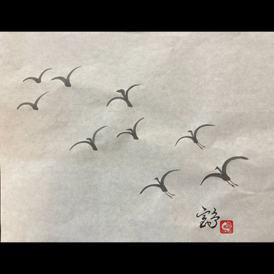 #sachi-studio　#sumi-e　#bird　# 鳥　#Flock of birds　#群鳥
