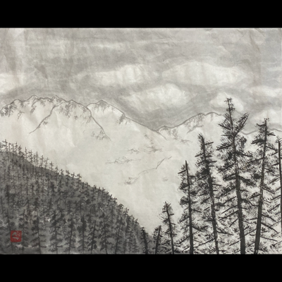 #sachi-studio　#sumi-e　#snow scene　# 雪景色　#Japan　#日本