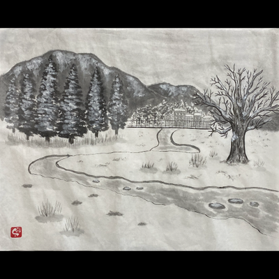 #sachi-studio　#sumi-e　#snow scene　# 雪景色　#Japan　#日本
