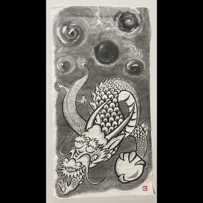 #sachi-studio　#sumi-e　#animal　# 動物　#dragon　#龍　#sky　#天