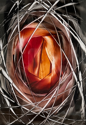 Verkocht! Geen fine art print mogelijk.  Encaustic art bijenwas wax beewax bienenwachs cire d'abeille encausticpainting vagina vagin pussy abstract art 