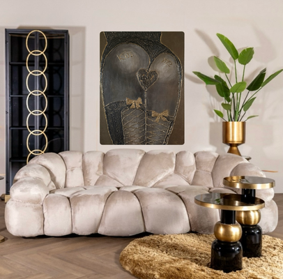 Acryl art schilderij body - ass 60 x 80 cm met reliëf golden brons goud zwart 