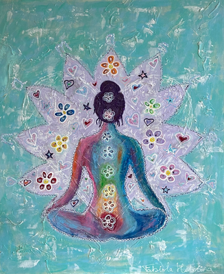 Yoga - zen - mindfulness schilderij met relief 100 x 120 cm 3D acrylic painting meditatie meditation chackra