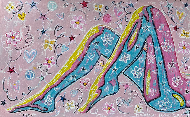 Legs Ibiza stijl schilderij met relief flowers  117 x 73 cm woman 