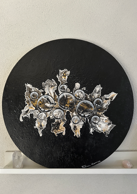 Pouring round rond art fluid art bubbles black white gold cells cellen acryl gieten Dutch pour fluid art bellen bollen 