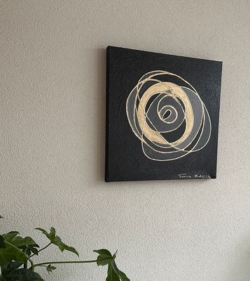 Golden cirkle schilderij painting 50 x 50 cm black grey 