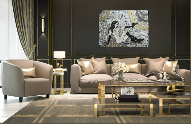 Saints & Sinners schilderij met relief 80 x 60 cm shooting angel gun 