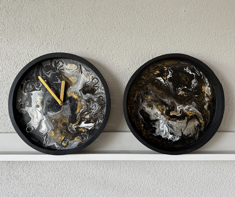 Pouring Art - klok en dienblad 31 cm 
