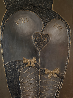 goud golden netkousen panty fetisch ass 60 x 80 cm met reliëf golden brons goud zwart  ass billen booty call kiss me kus gold 
