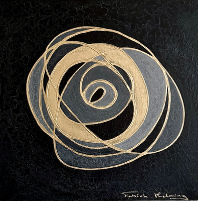 Golden cirkle schilderij painting 50 x 50 cm black grey 