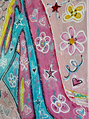 Legs woman vrouw benen girl happy Ibiza stijl schilderij met relief flowers  117 x 73 cm woman 