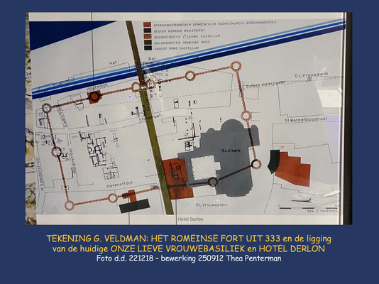 221218 ThP - Maastricht - Derlon Museumkelder - Tekening G. Veldman - Integratie van heden en verleden. Het Noorden aan de linkerkant van de plattegrond.