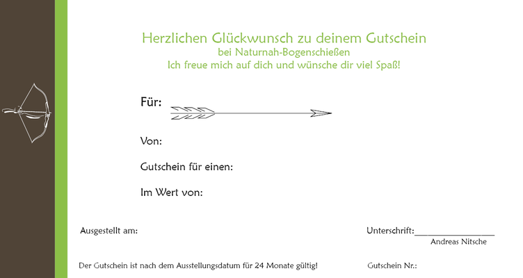 Geschenk Gutschein für intuitives Bogenschiessen bei Naturnah Bogenschiessen