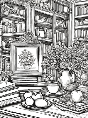 Bookish Harmony - A Coloring Book for Adults with Still Life Scenes and Uplifting Quotes