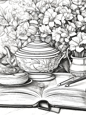 Bookish Harmony - A Coloring Book for Adults with Still Life Scenes and Uplifting Quotes