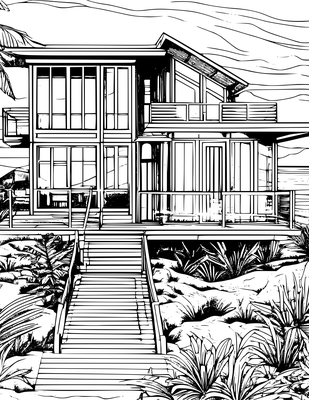 Colorful Beach Houses - Adult Coloring Book for Relaxation and Creativity