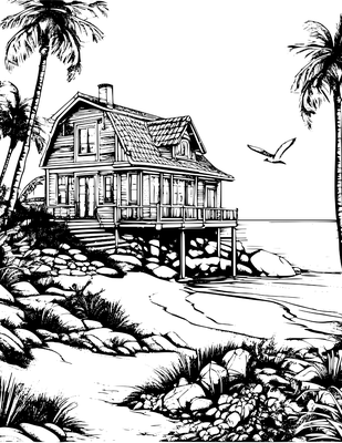 Colorful Beach Houses - Adult Coloring Book for Relaxation and Creativity