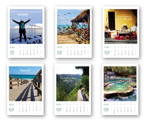 Der Reiselust-Kalender 2025 für Abenteuerliebende und Träumende Monatskalender Hängekalender Küchenkalender Bürokalender von VAJUS Mediendesign