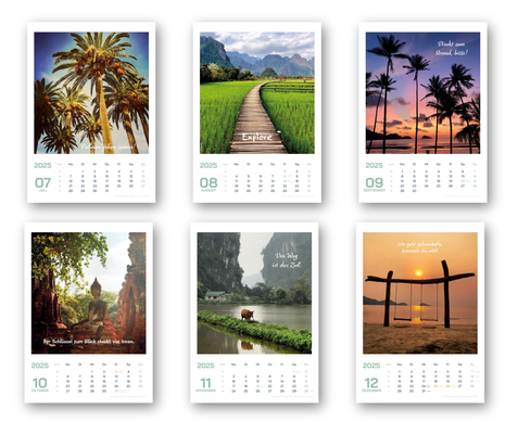 Der Reiselust-Kalender 2025 für Abenteuerliebende und Träumende Monatskalender Hängekalender Küchenkalender Bürokalender von VAJUS Mediendesign