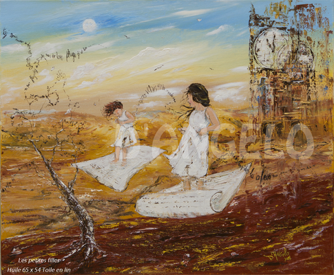 "Les petites filles" Huile toile en lin 65 x 54 cm