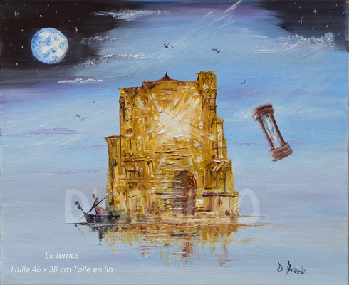 "Le temps" Huile toile en lin 46 x 38 cm