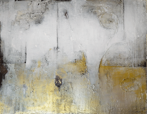 Art. Nr.: 19/1290/19 L "Abstrakt": Acryl auf Holz Gold/Silberliquid 130 x 120 cm  I  Preis auf Anfrage
