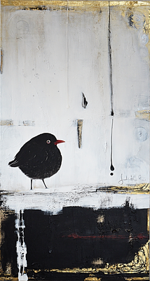 Art. Nr.: 18/1200/18  L  I   "1Amsel": Acryl auf Holz mit Blattgold 80 x 130 cm I Preis auf Anfrage