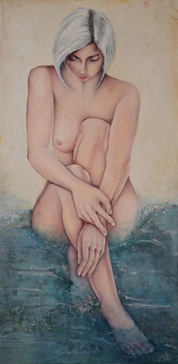 0169022 L  "Frau am Wasser": Acryl auf Leinwand 50 x 100 x 4 cm  