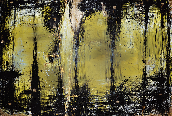  "Abstrakt Grün/schwarz":  Acryl auf Holz  mit Blattgold 120 x 80 cm  