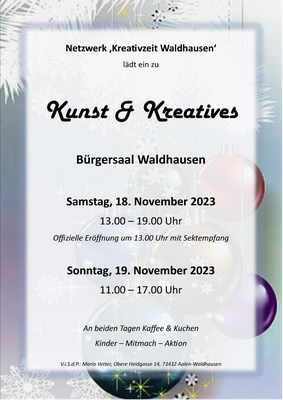 Flyer Kunstmarkt Kunst & Kreatives, November 2023, Netzwerk Kreativzeit Waldhausen