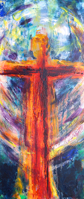 Cristo Redentor, Acrylmalerei von A. Palder, Leinwand 70x30x3,7cm