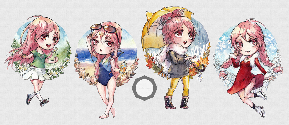 Title: Seasons of Love | Original Art: Kutty Sark (kutty-sark.deviantart.com) 2016 | Konzeptdesign zu Kokoro und diversen Outfits in vier Jahreszeiten.