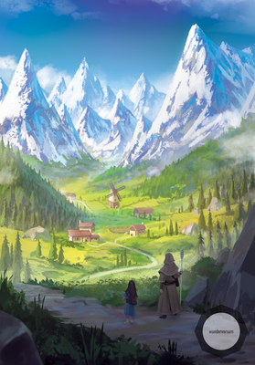 Title: der Beginn der Reise | Original Art: Ben Gibson (artstation.com/bengibson) 2025 | Front-Cover für den Roman "das Mädchen und die magischen Begleiter", der Beginn von Izabels Reise.