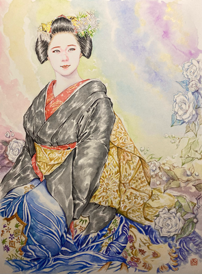 91：『光明』白澄椿の景・宮川町にて（22×30㎝）