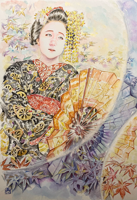 126：『奏月』若柳流「紅葉の橋」宮川町・五色紅葉の景（18×26㎝）