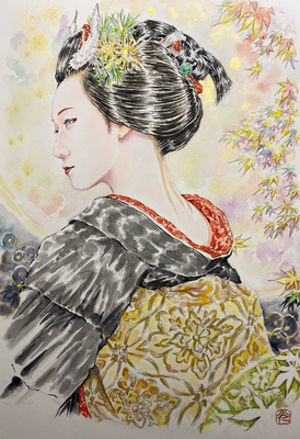 152：『凛清』宮川町 お座敷にて・月光の景（18×26㎝）