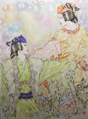 101：藤間流「水仙丹前」祇園東・日本水仙の景（22×31㎝）