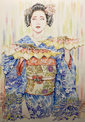 157：『天詠』京舞井上流「花笠」祇園甲部・糸菊の景（18×26㎝）