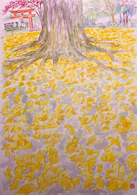 『晩秋の岡崎公園』（18×24㎝）