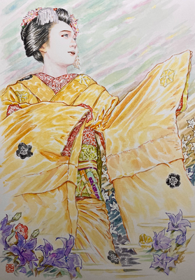 93：『瑞輝』若柳流「祇園小唄」宮川町・桔梗の景（18×26㎝）