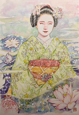 127：『凛華』上七軒・古代蓮の景（18×26㎝）