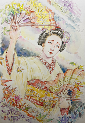 148：『風麗華』若柳流「紅葉の橋」宮川町・桔梗の景（18×26㎝）