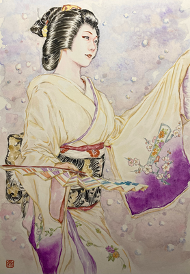 90：若柳流「御所のお庭」宮川町・沫雪の景（18×26㎝）