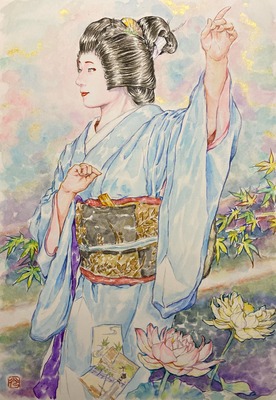 122：『閃華』京舞井上流「あけぼの」祇園甲部・蓮の景（18×26㎝）