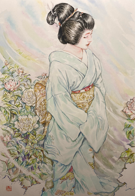 103：『凛』宮川町 お座敷にて・芍薬の景【個人蔵】（18×26㎝）