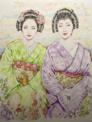 155：『傳沁』祇園甲部 お座敷にて・節分草の景（22×28㎝）