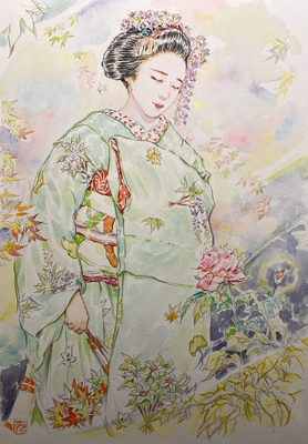 147：『花想い』宮川町 お座敷にて・薔薇の景（18×26㎝）