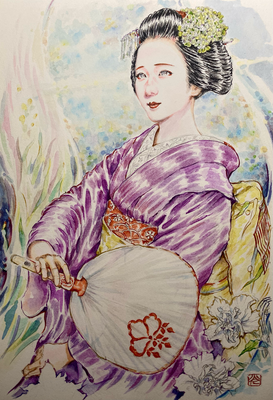 162：『凛奏』京舞井上流「夏は蛍」祇園甲部・祇園守の景（18×26㎝）