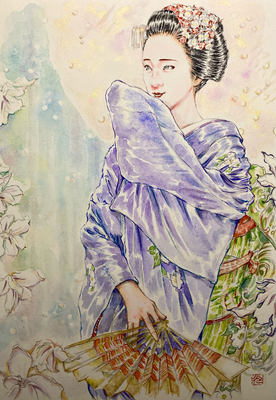 156：『麗月』京舞井上流「春雨」祇園甲部・白木蓮の景（18×26㎝）