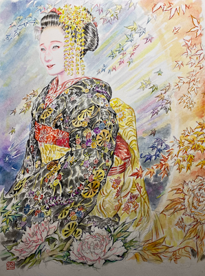141：『秋霖華』宮川町 お座敷にて・冬牡丹の景（22×29㎝）